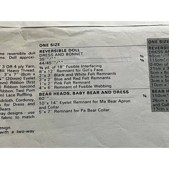 Butterick 4149 pattern reversible doll goldilocks and three bears - Picture 3 of 5